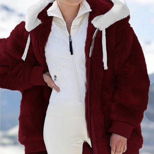 Women Plush Coat Fashion Hooded Zipper