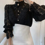 Vintage Solid White Lace Blouse Shirts